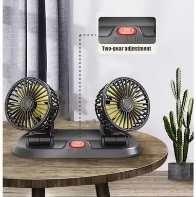 12V Car Cooling Fan 360° Adjustable Dual Head Air Circulator Fan