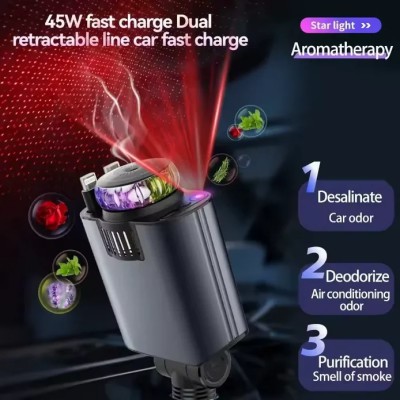 5-in-1 PD45W Car Charger USB Type-C Power Adapter Phone Charger With Roof Starlight Aromatherapy Air Freshener For IOS Android
